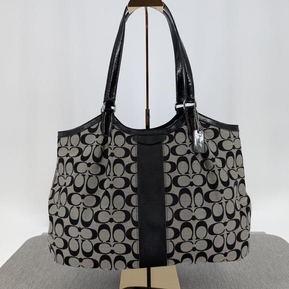 Coach Black and Tan Signature Shoulder Bag - Picture 1 of 15